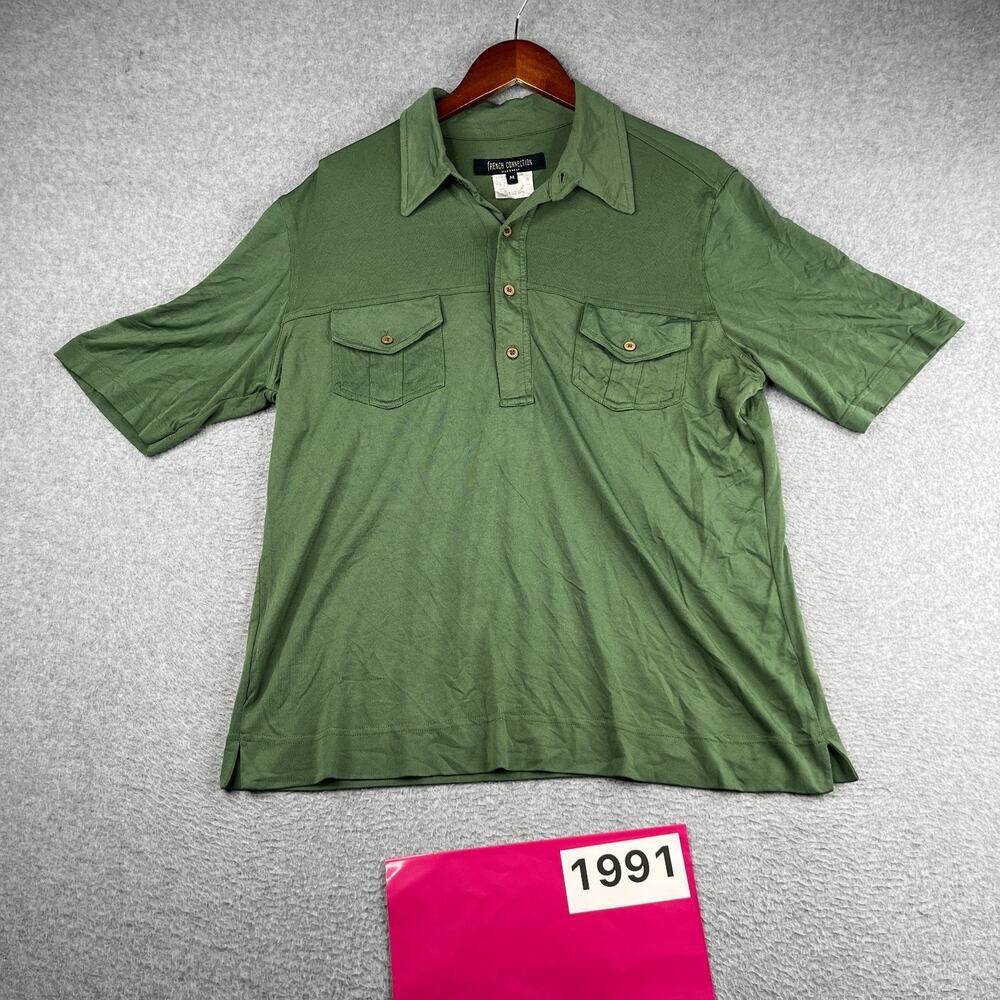 French Connection Shirt Lightweight Pocket Green Button Up Short Sleeve Mens Med